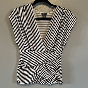 Dots Black and White Wrap Blouse with Cap Sleeves